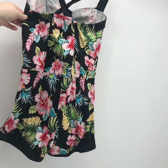 Banned Apparel Romper Womens Small Tropical Floral Print Retro Adjustable Straps - Picture 4 of 12